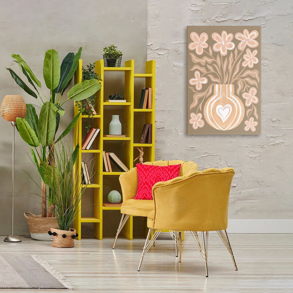 Martina Pavlova Pink Retro Flower Vase Canvas Wall Art Print in Room