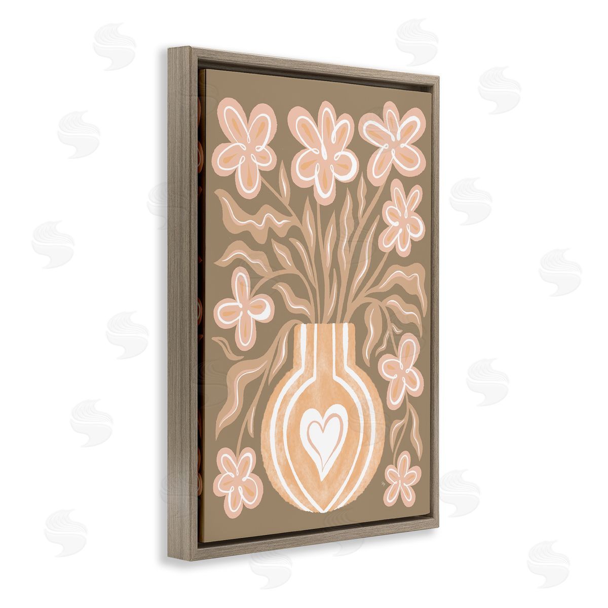 Martina Pavlova Pink Retro Flower Vase Brown Floating Frame Canvas Wall Art Print