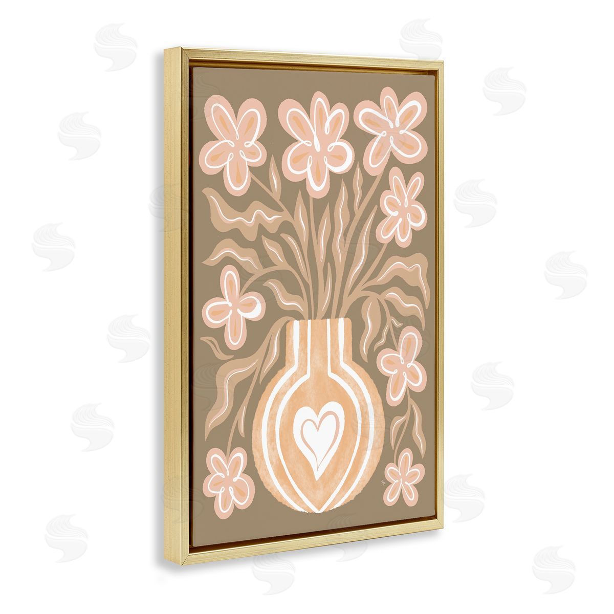 Martina Pavlova Pink Retro Flower Vase Gold Floating Frame Canvas Wall Art Print