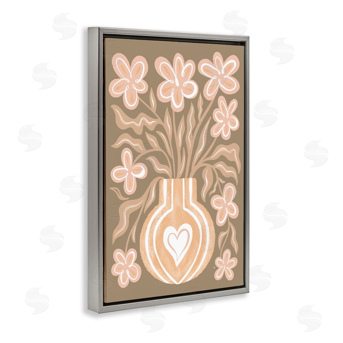 Martina Pavlova Pink Retro Flower Vase Gray Floating Frame Canvas Wall Art Print