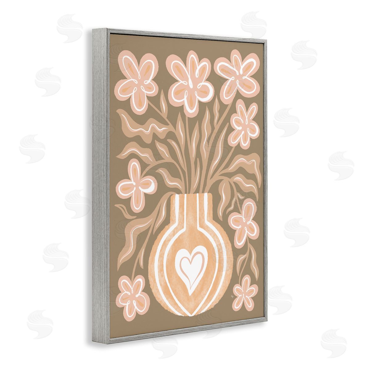 Martina Pavlova Pink Retro Flower Vase Gray Framed Giclee Wall Art Print