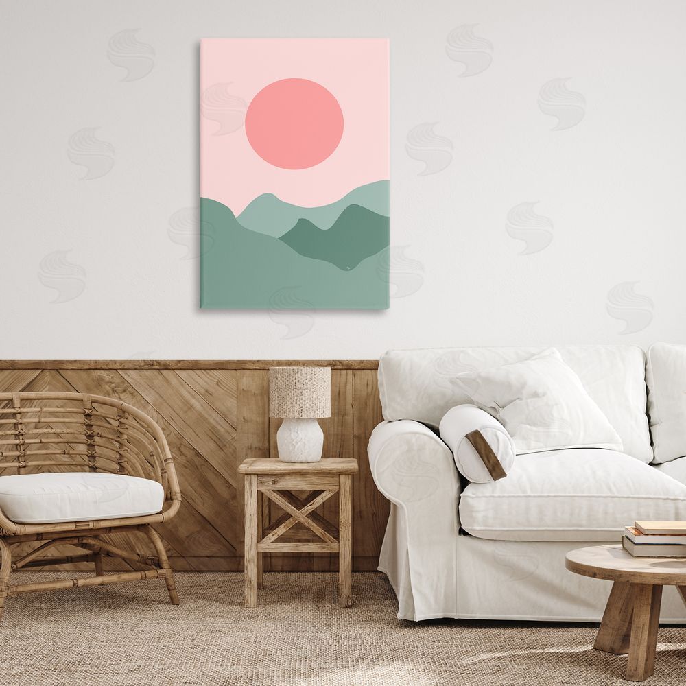 Martina Pavlova Pink Sun Green Mountains Canvas Wall Art Print in Room