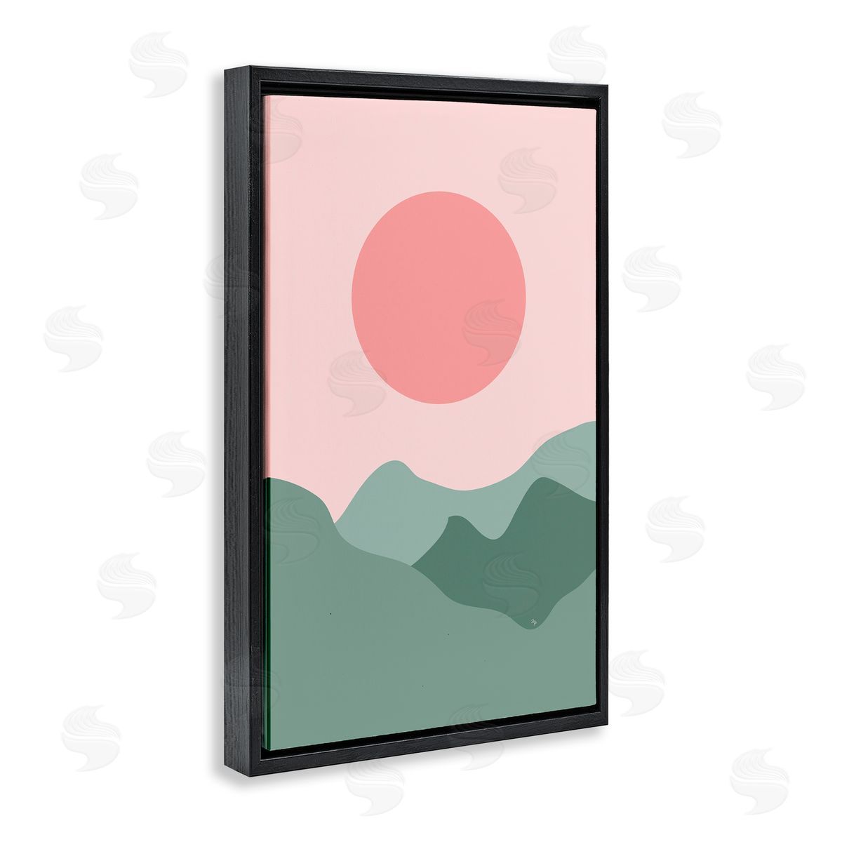 Martina Pavlova Pink Sun Green Mountains Black Floating Frame Canvas Wall Art Print