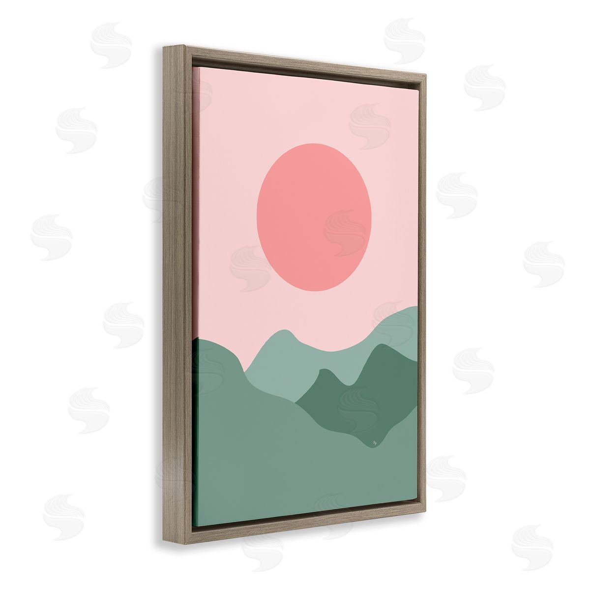 Martina Pavlova Pink Sun Green Mountains Brown Floating Frame Canvas Wall Art Print