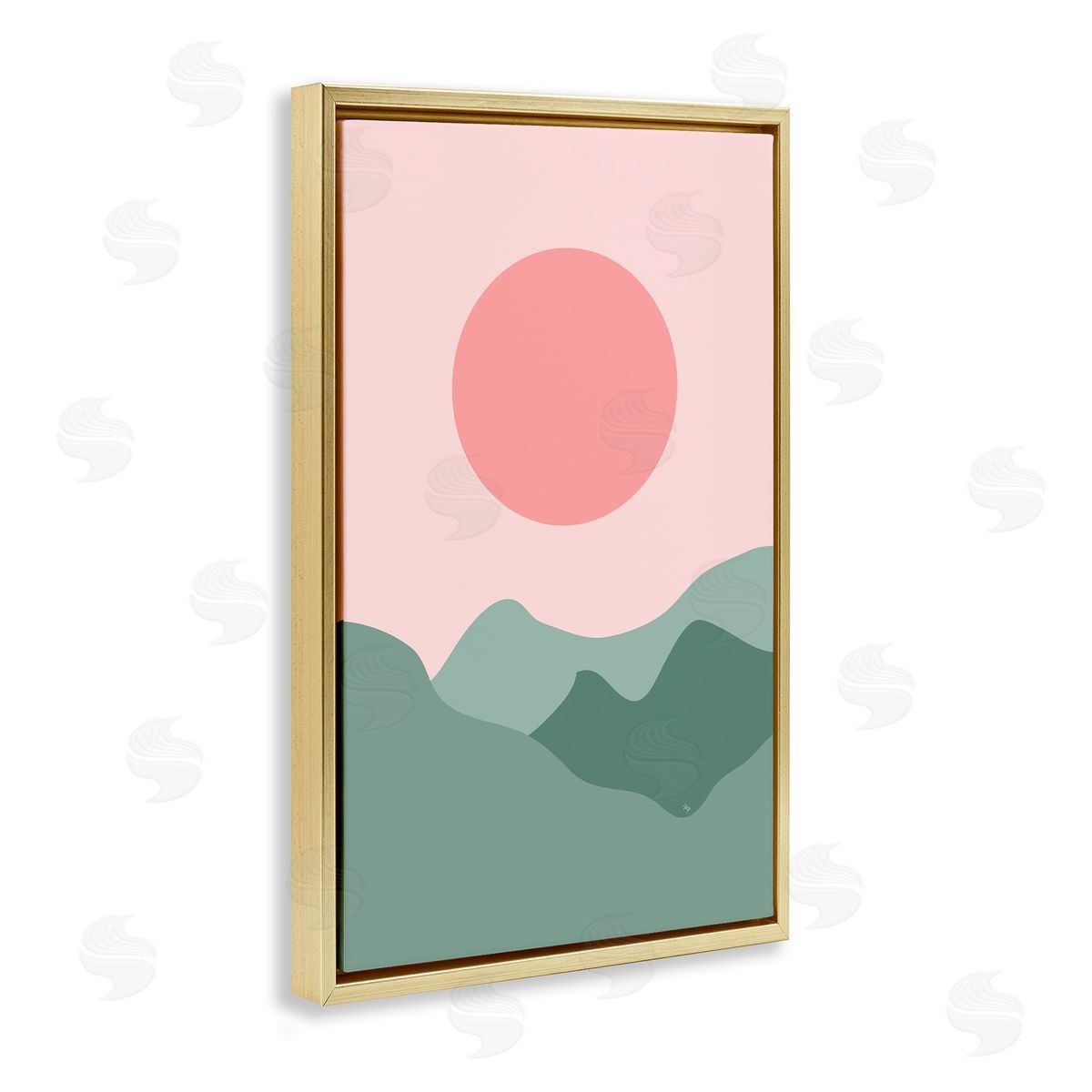 Martina Pavlova Pink Sun Green Mountains Gold Floating Frame Canvas Wall Art Print