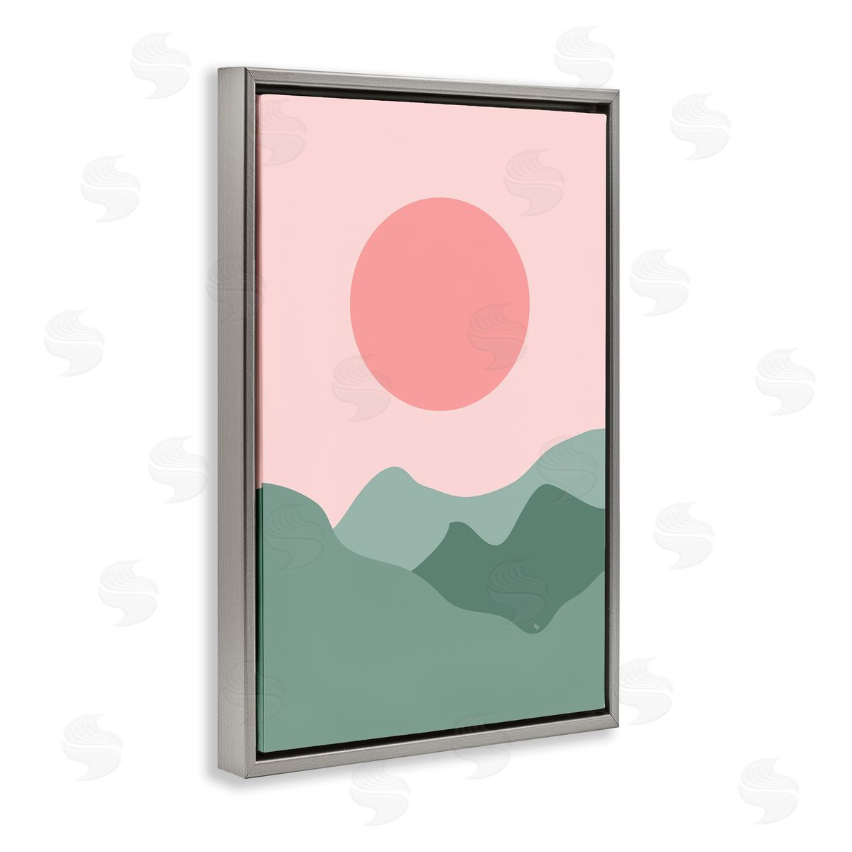 Martina Pavlova Pink Sun Green Mountains Gray Floating Frame Canvas Wall Art Print