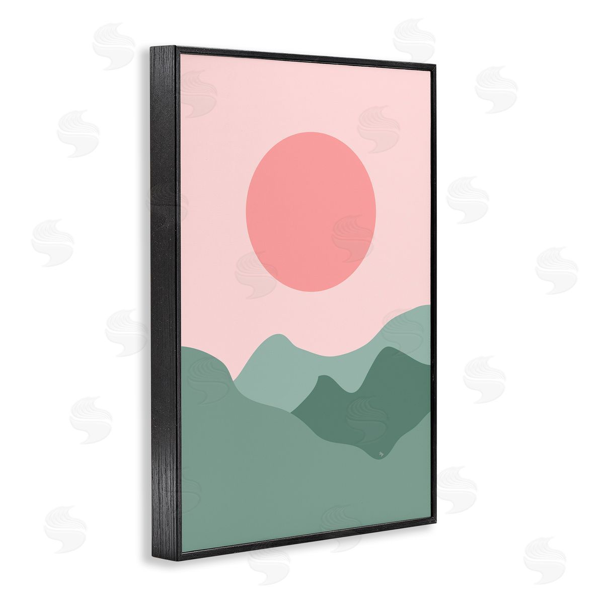 Martina Pavlova Pink Sun Green Mountains Black Framed Giclee Wall Art Print