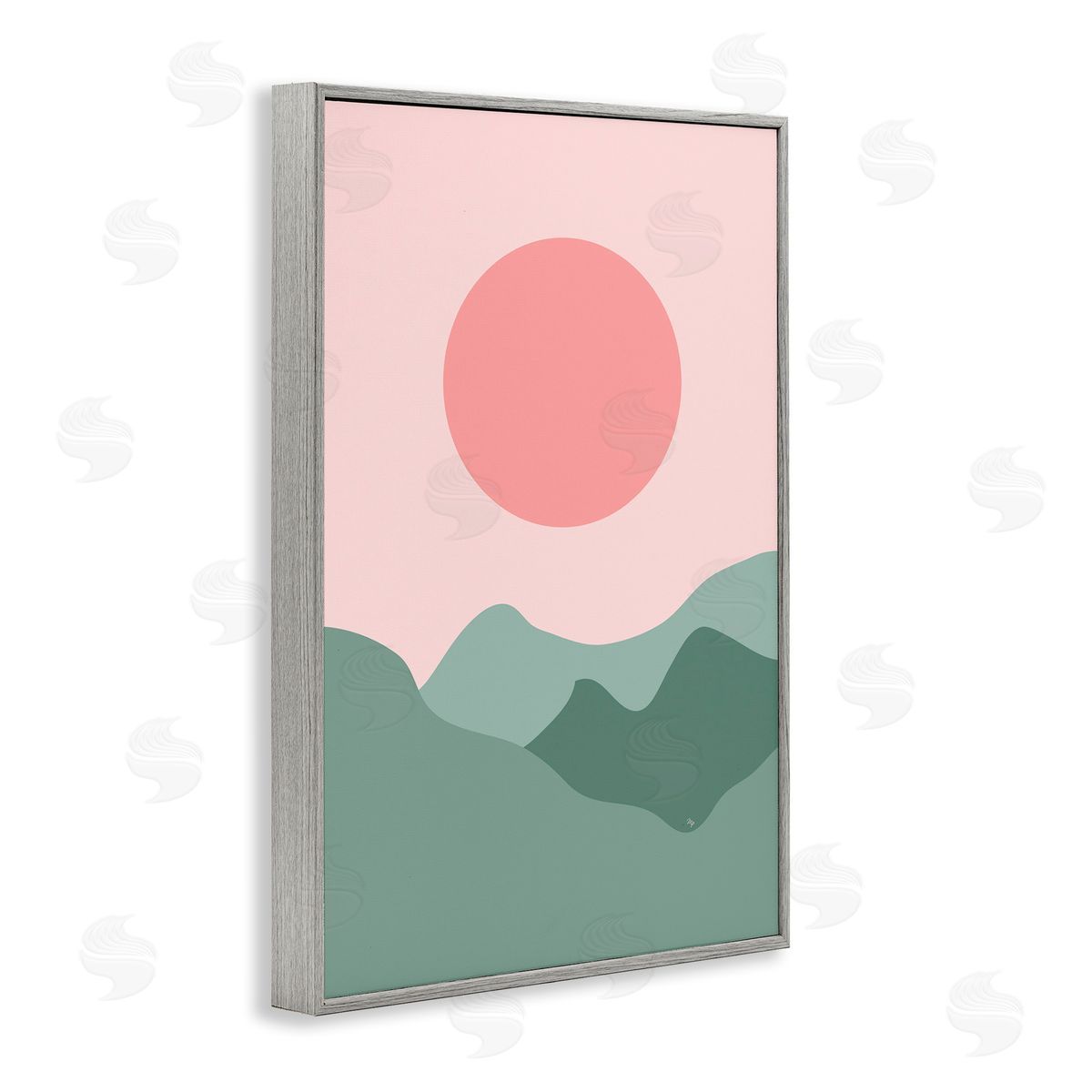 Martina Pavlova Pink Sun Green Mountains Gray Framed Giclee Wall Art Print