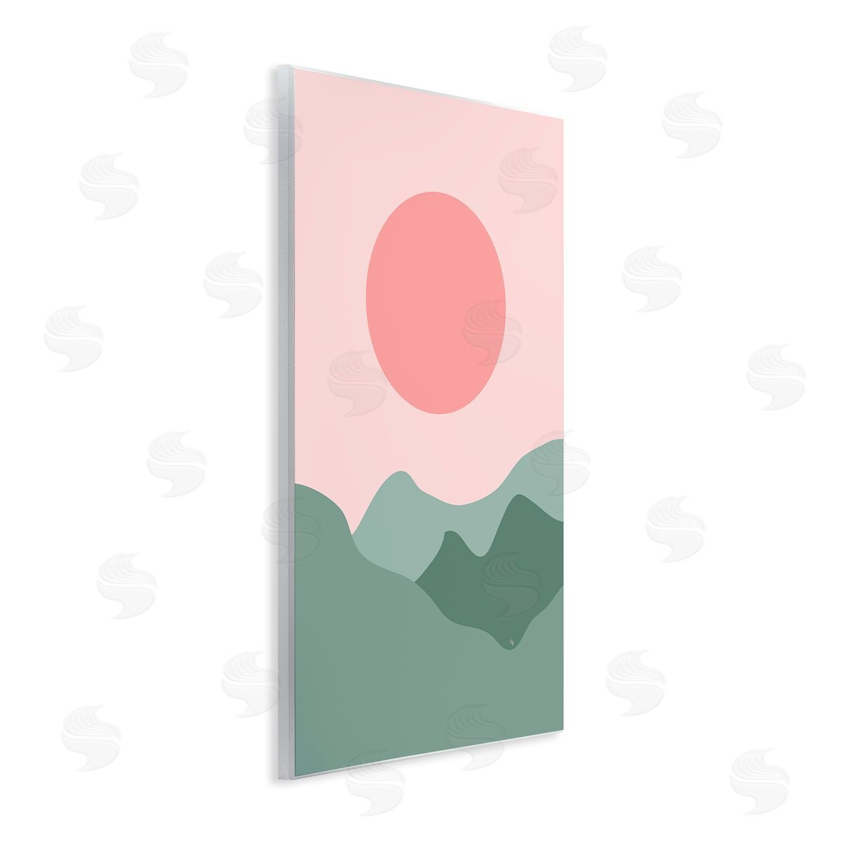 Martina Pavlova Pink Sun Green Mountains Wooden Wall Plaque Art Print