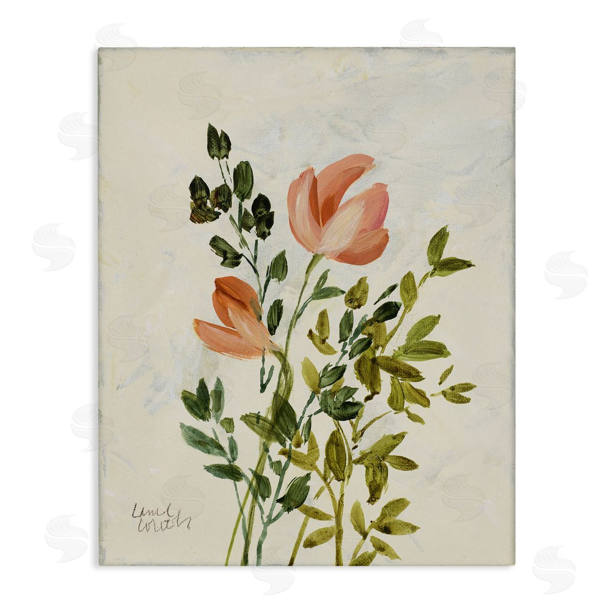 Lanie Loreth Vintage Leaves Pink Blossom Canvas Wall Art Print