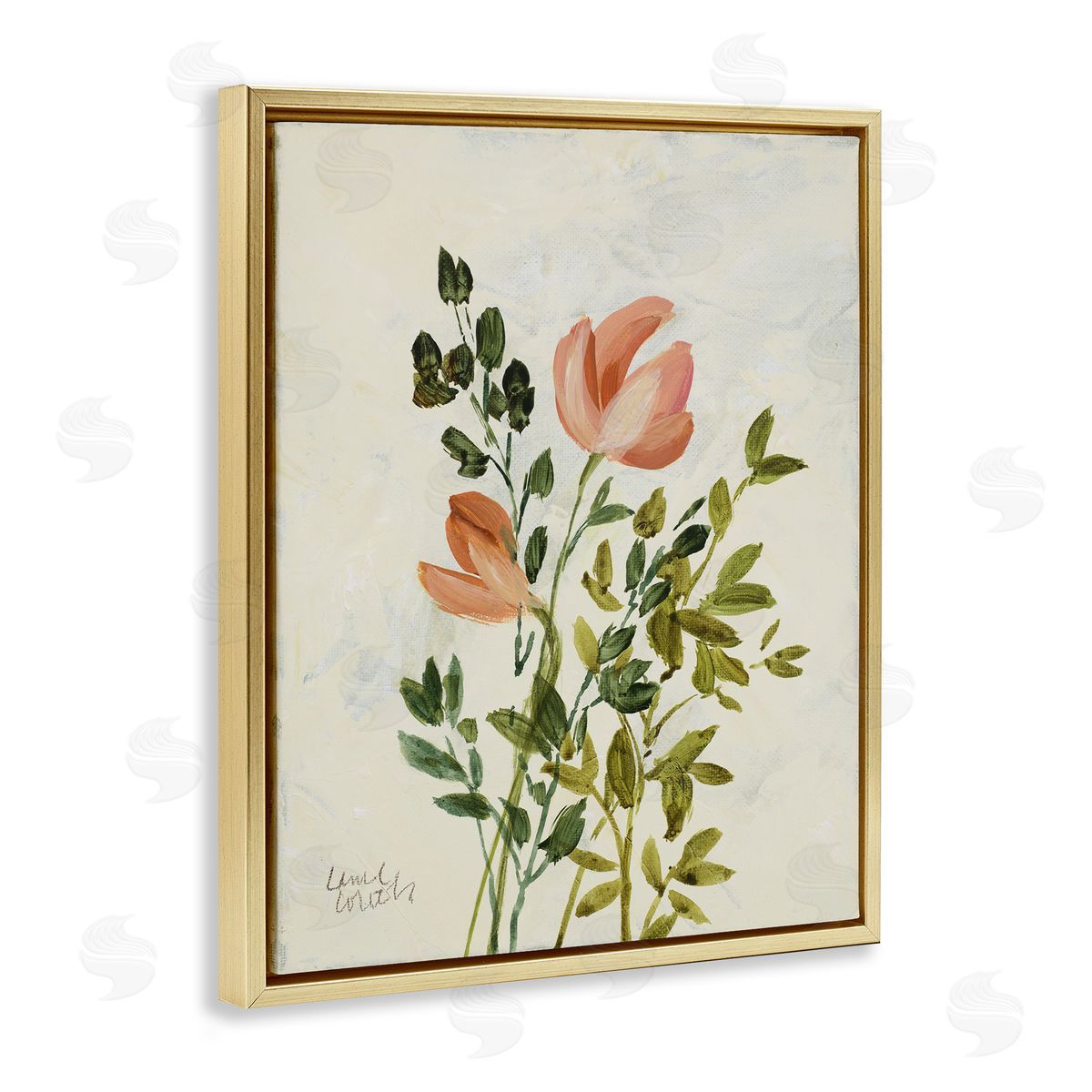 Lanie Loreth Vintage Leaves Pink Blossom Gold Floating Frame Canvas Wall Art Print
