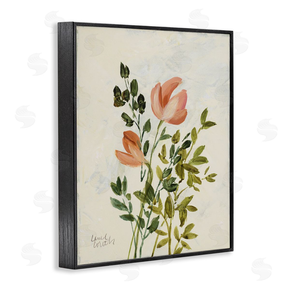 Lanie Loreth Vintage Leaves Pink Blossom Black Framed Giclee Wall Art Print