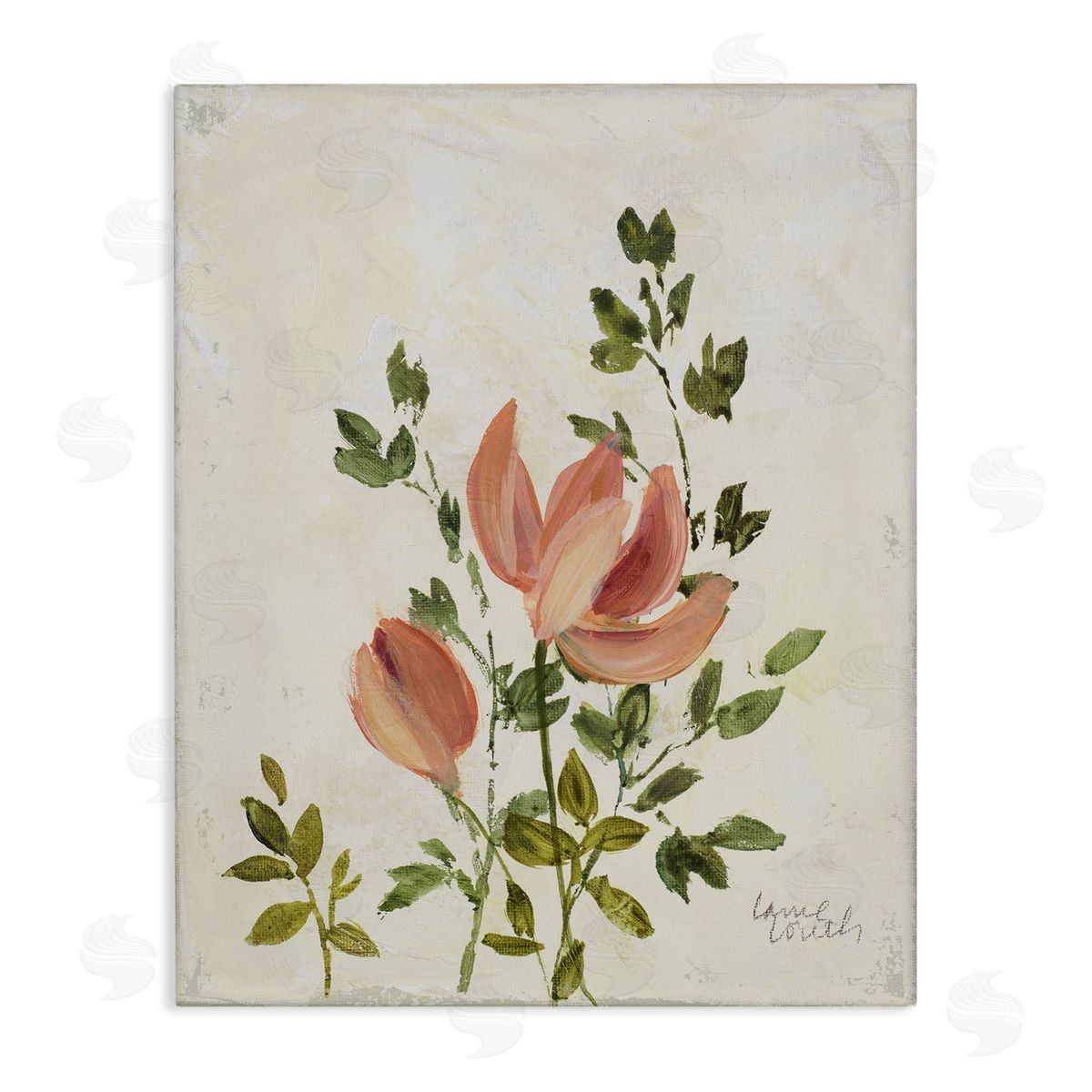 Lanie Loreth Pink Florals Vintage Leaves Canvas Wall Art Print