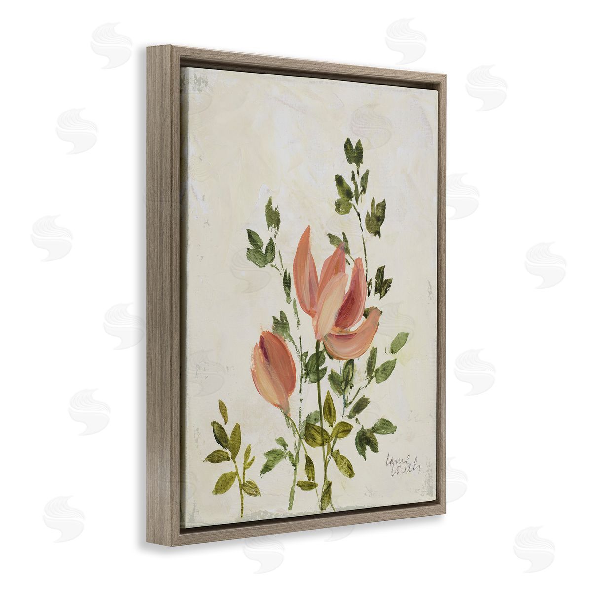 Lanie Loreth Pink Florals Vintage Leaves Brown Floating Frame Canvas Wall Art Print