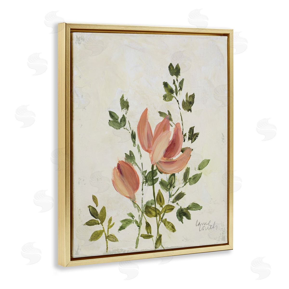 Lanie Loreth Pink Florals Vintage Leaves Gold Floating Frame Canvas Wall Art Print