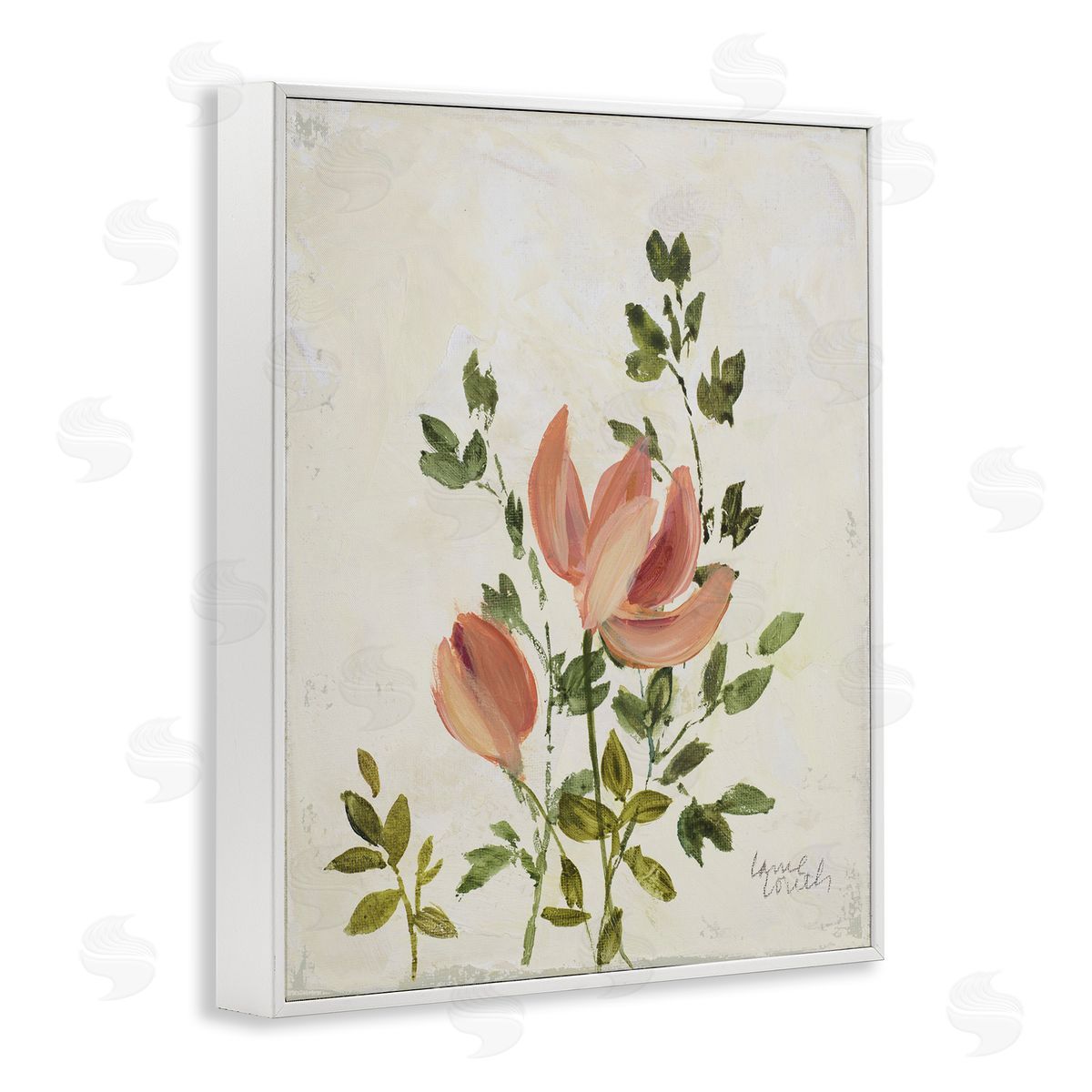 Lanie Loreth Pink Florals Vintage Leaves White Framed Giclee Wall Art Print