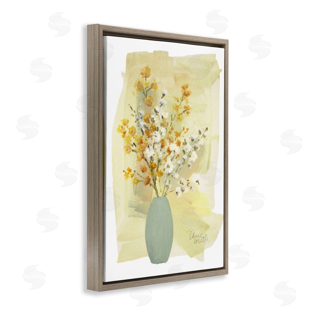 Lanie Loreth Wildflowers Bloom Blue Vase Brown Floating Frame Canvas Wall Art Print