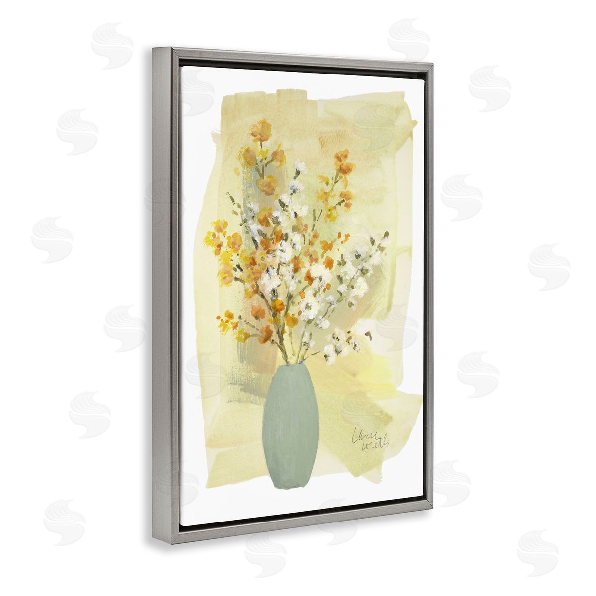 Lanie Loreth Wildflowers Bloom Blue Vase Gray Floating Frame Canvas Wall Art Print