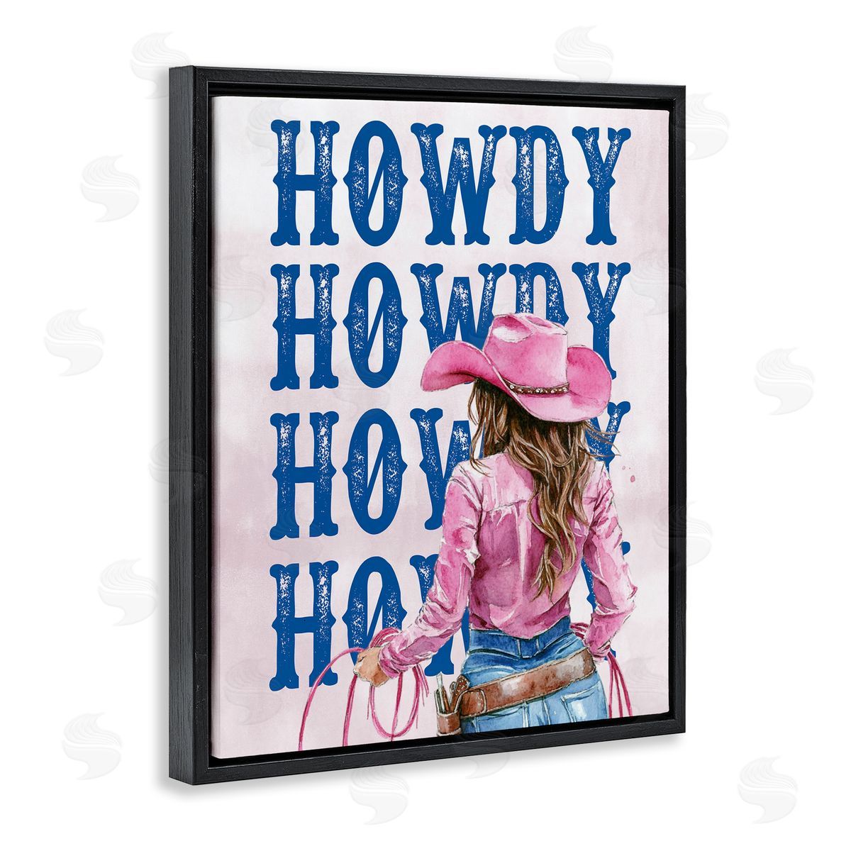 Howdy Cowgirl with Lasso Black Floating Frame Canvas Wall Art, Home Decor by Lettered and Lined