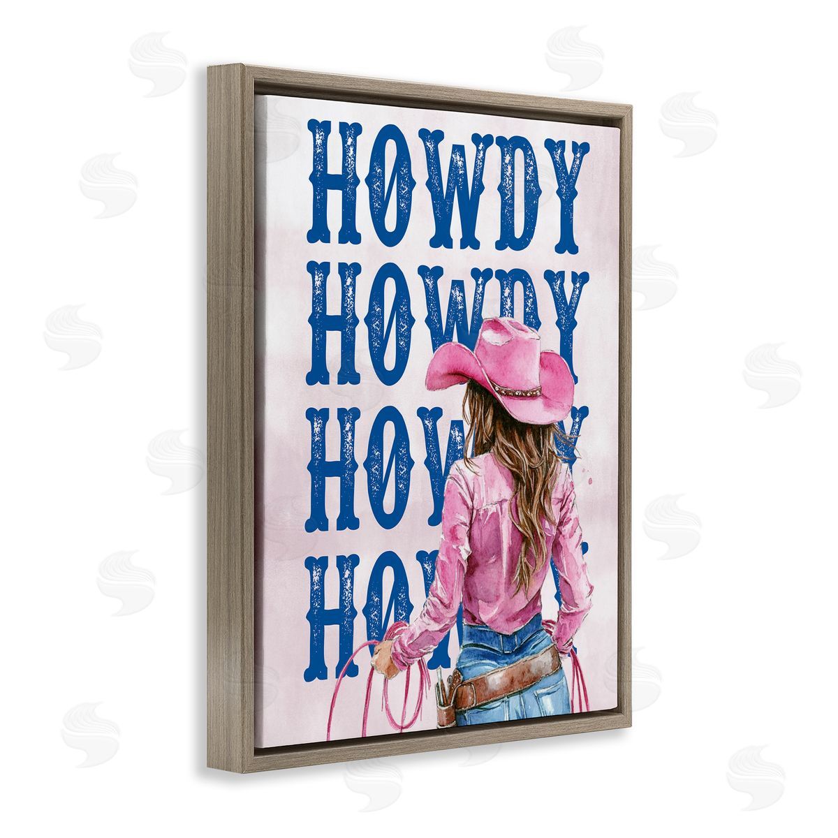 Howdy Cowgirl with Lasso Brown Floating Frame Canvas Wall Art, Home Decor by Lettered and Lined