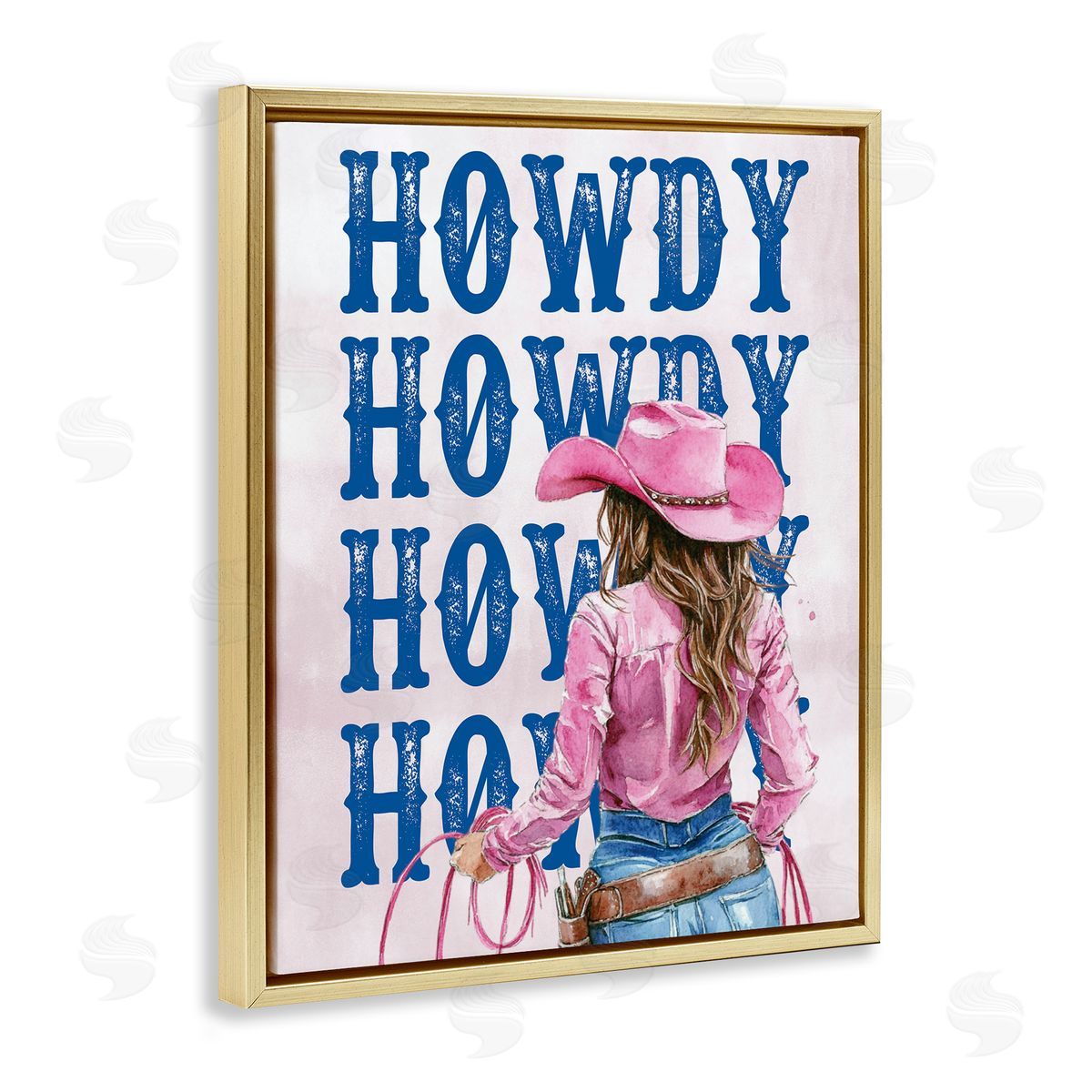 Howdy Cowgirl with Lasso Gold Floating Frame Canvas Wall Art, Home Decor by Lettered and Lined