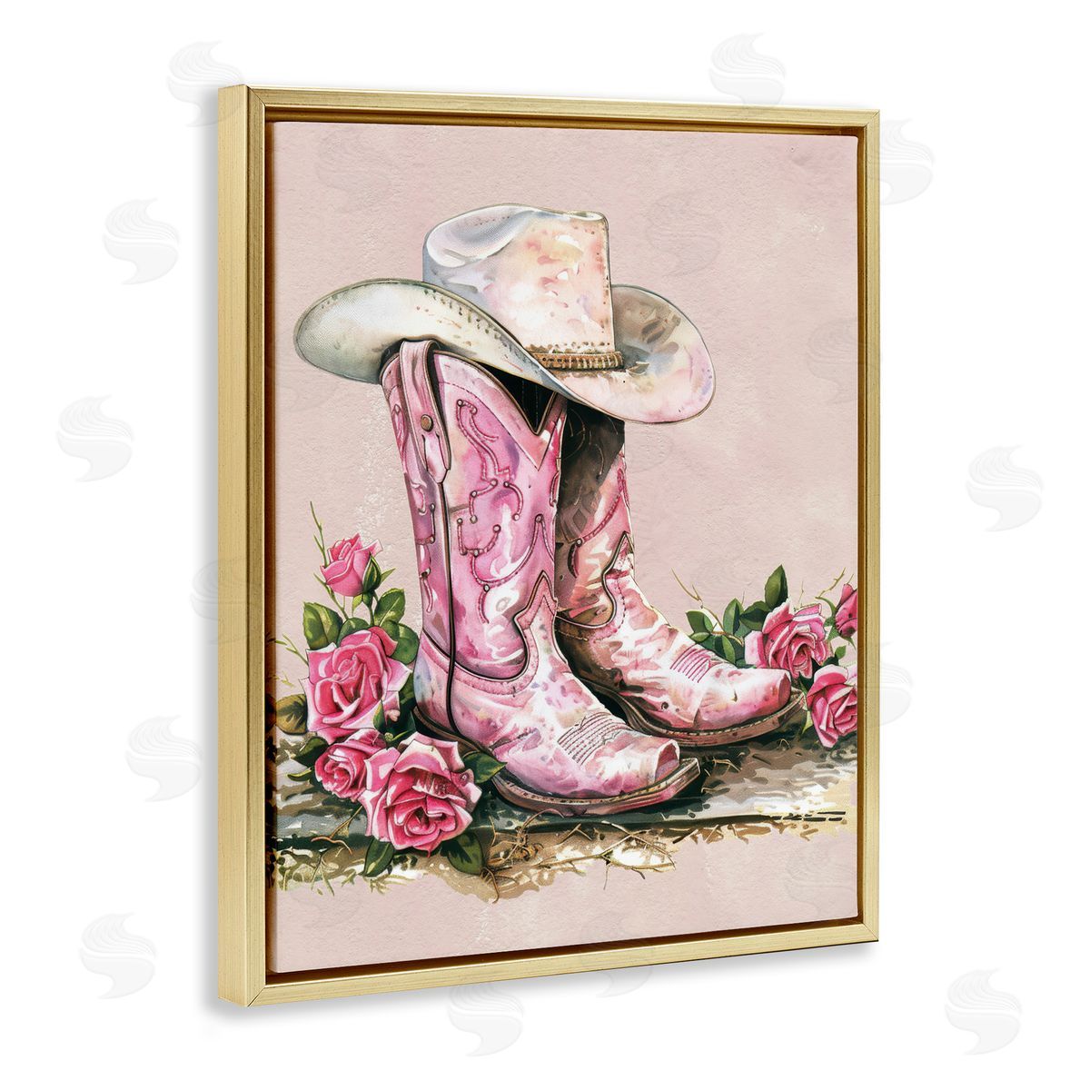 Glam Bling Cowgirl Boots Gold Floating Frame Canvas Wall Art, Home Decor by Lettered and Lined