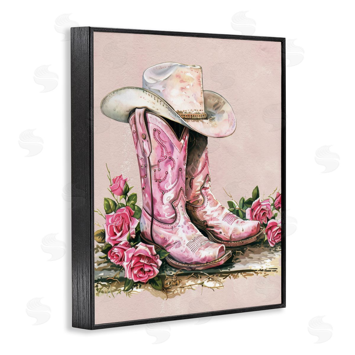 Glam Bling Cowgirl Boots Black Frame Print Wall Art, Home Decor by Lettered and Lined