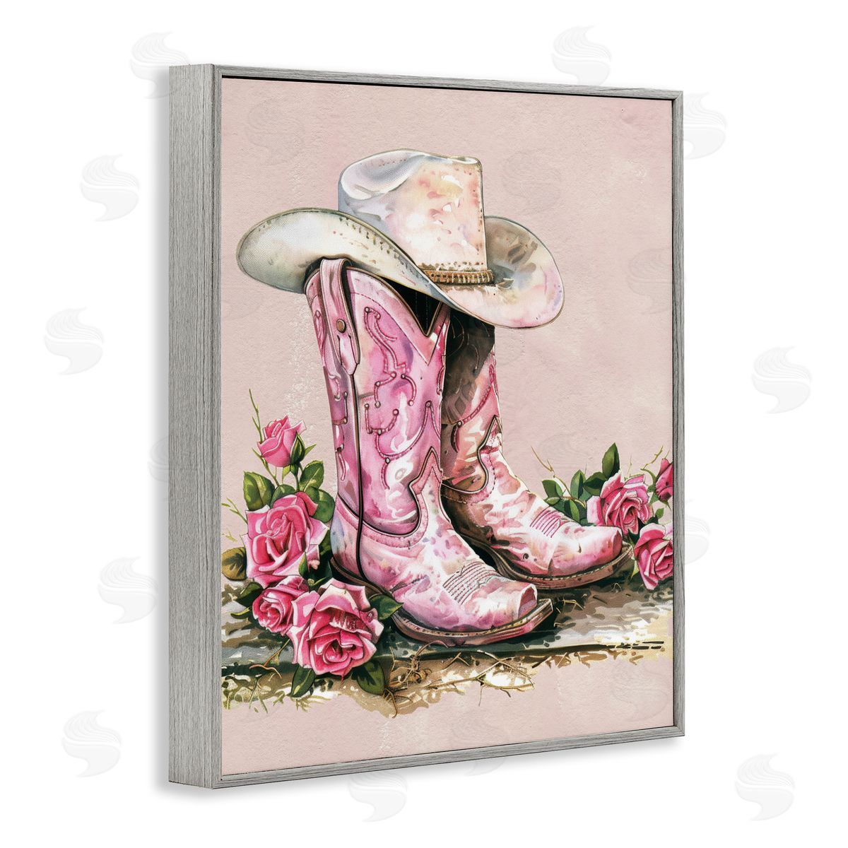 Glam Bling Cowgirl Boots Grey Frame Print Wall Art, Home Decor by Lettered and Lined