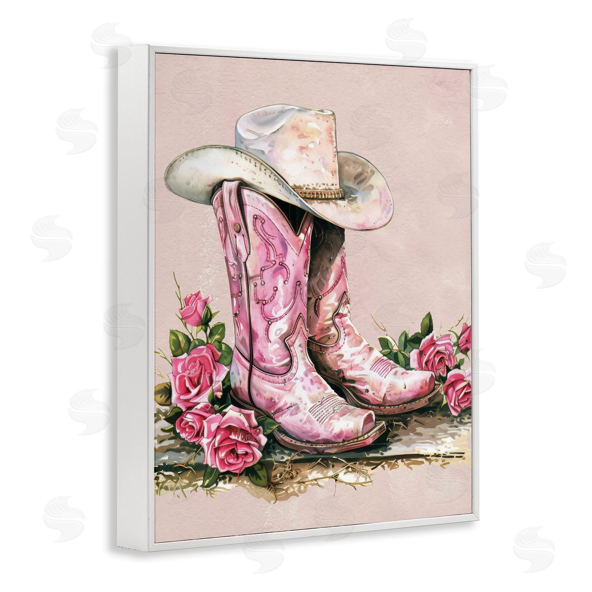Glam Bling Cowgirl Boots White Frame Print Wall Art, Home Decor by Lettered and Lined