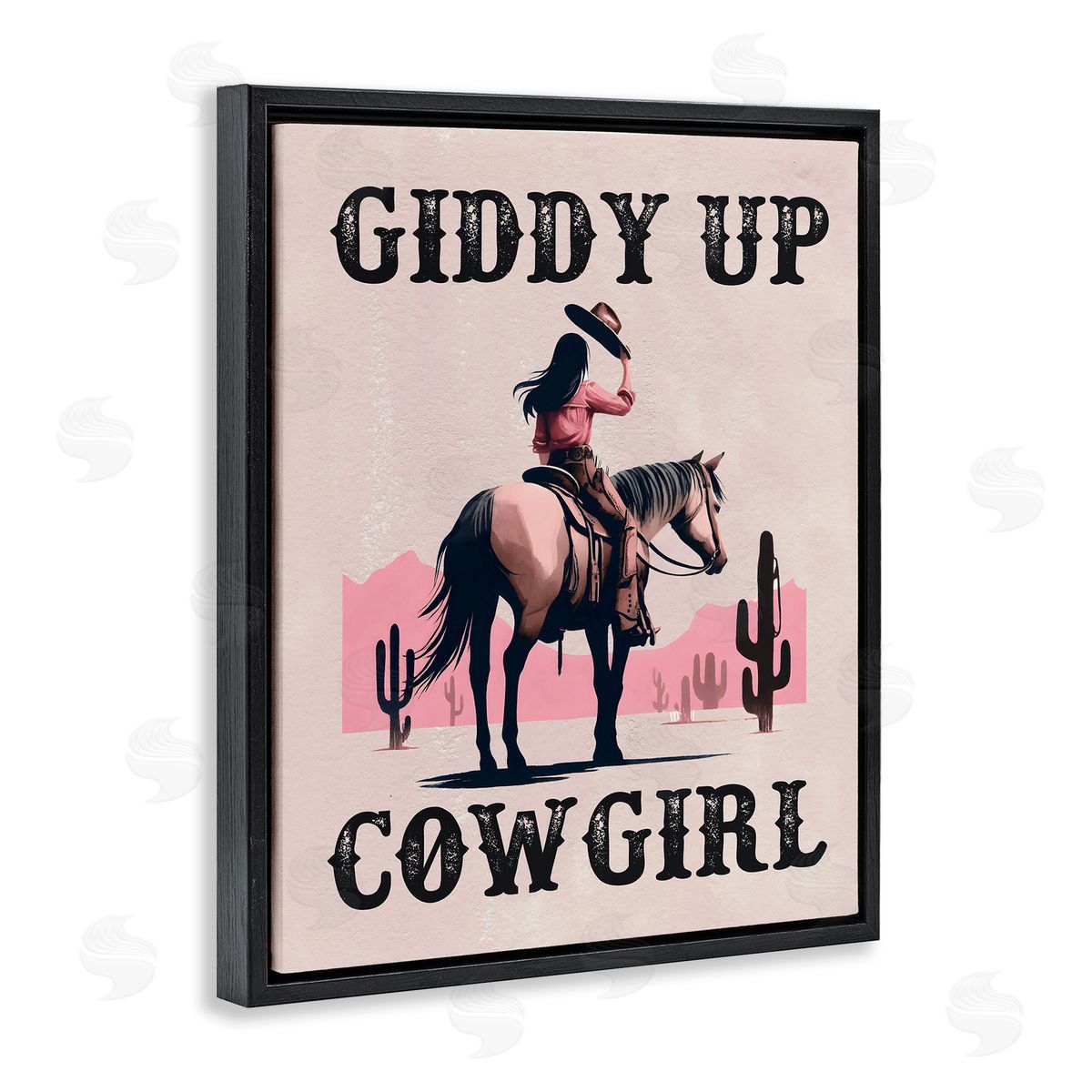 Giddy Up Brunette Cowgirl Black Floating Frame Canvas Wall Art, Home Decor by Lettered and Lined