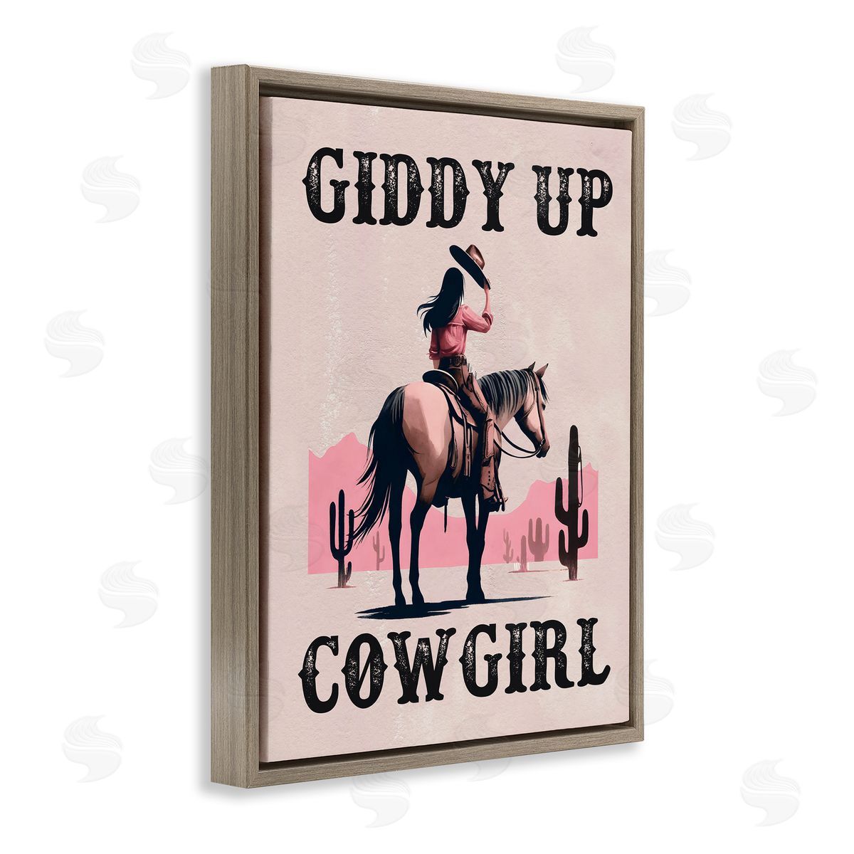 Giddy Up Brunette Cowgirl Brown Floating Frame Canvas Wall Art, Home Decor by Lettered and Lined