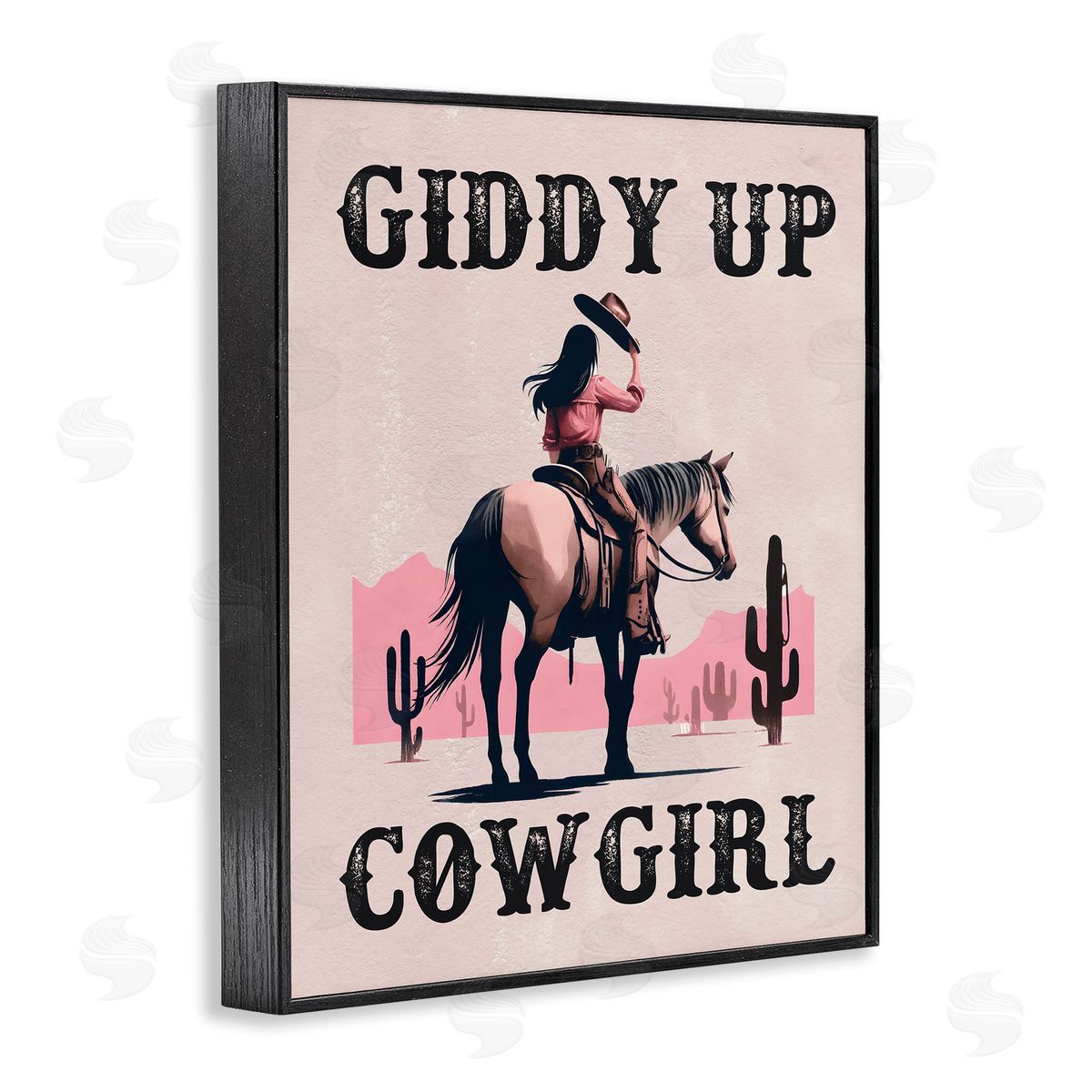 Giddy Up Brunette Cowgirl Black Frame Print Wall Art, Home Decor by Lettered and Lined