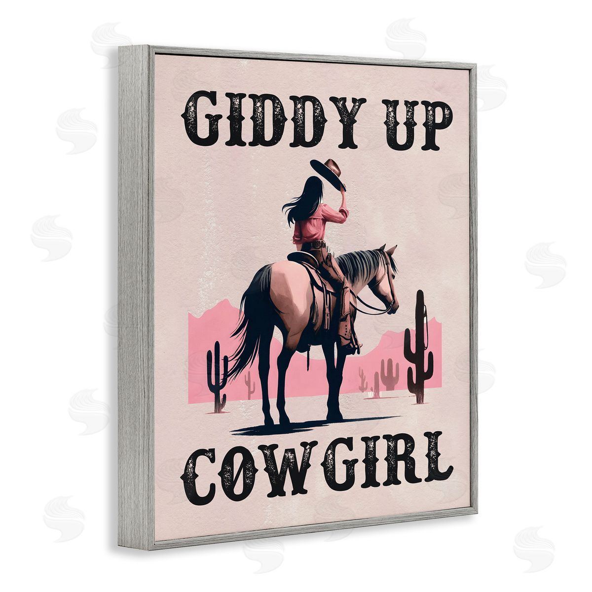 Giddy Up Brunette Cowgirl Grey Frame Print Wall Art, Home Decor by Lettered and Lined