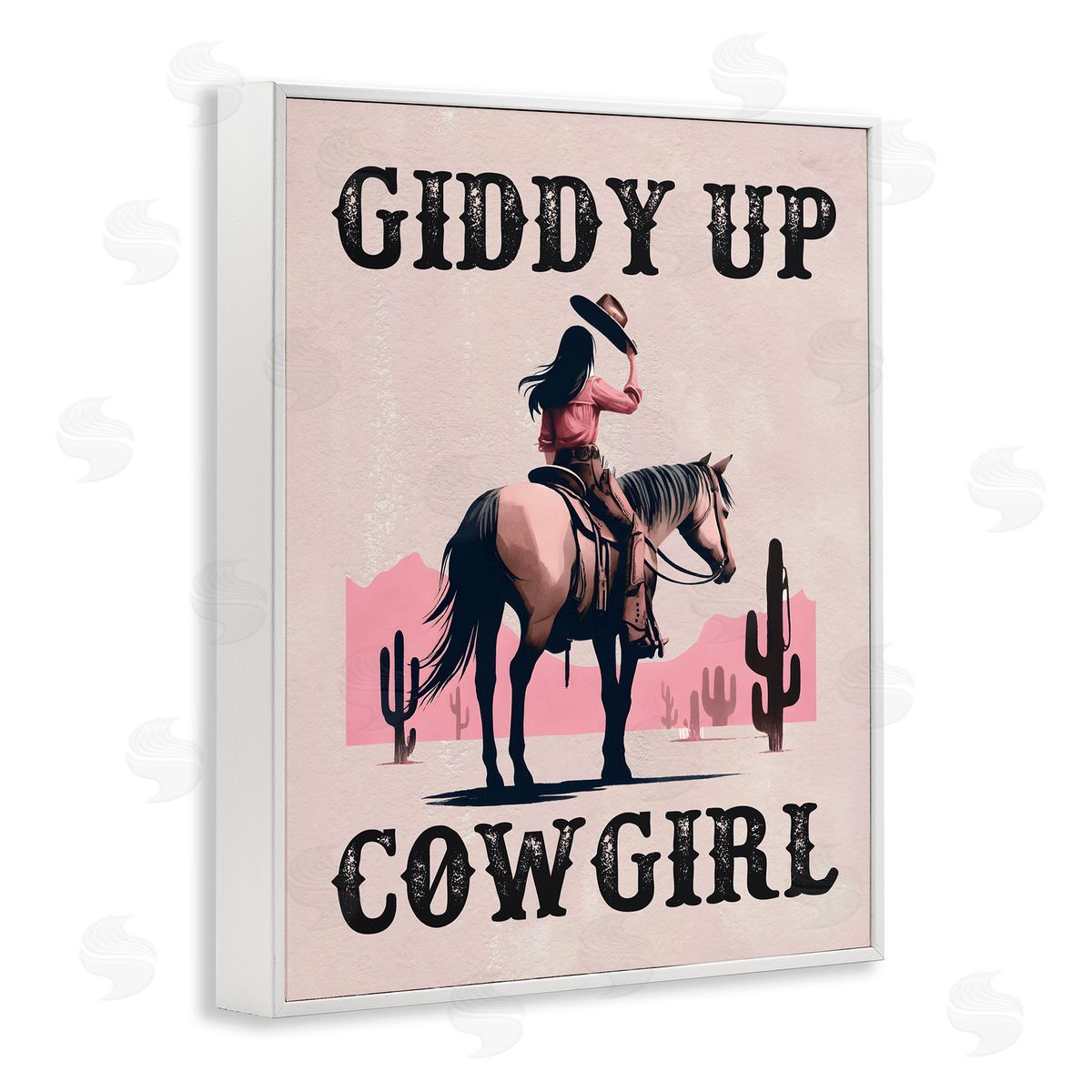 Giddy Up Brunette Cowgirl White Frame Print Wall Art, Home Decor by Lettered and Lined