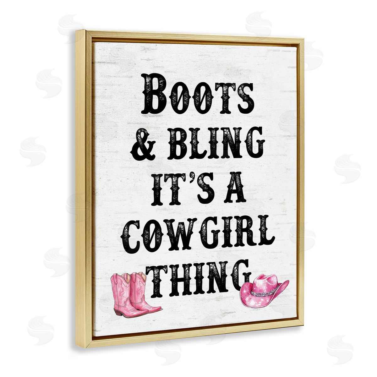 Boots & Bling Cowgirl Thing Gold Floating Frame Canvas Wall Art, Home Decor by Lettered and Lined