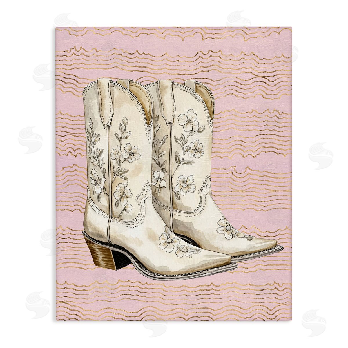 Cowgirl Boots in White Canvas Wall Art, Home Decor by Lettered and Lined