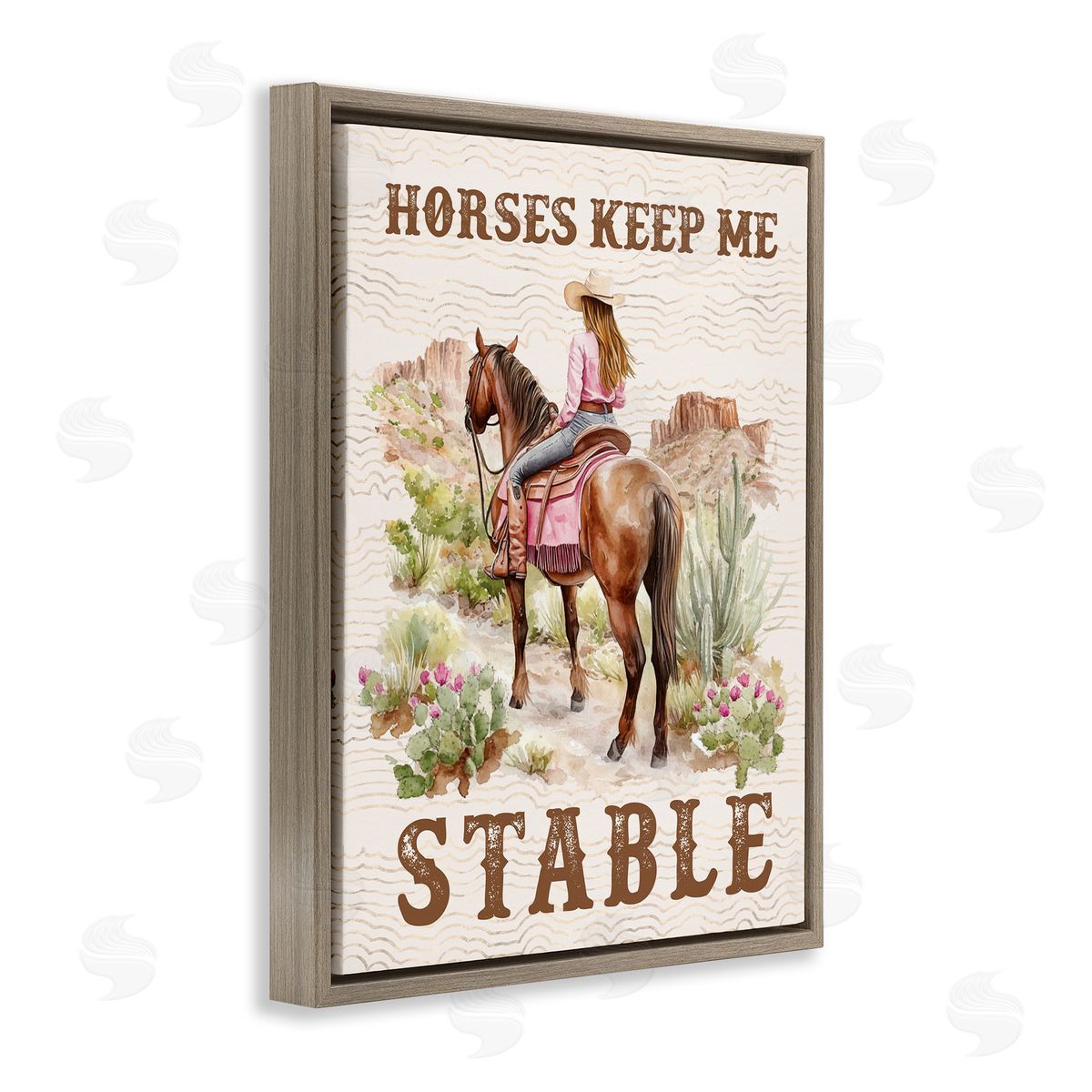 Horses Keep Me Stable Brown Floating Frame Canvas Wall Art, Home Decor by Lettered and Lined
