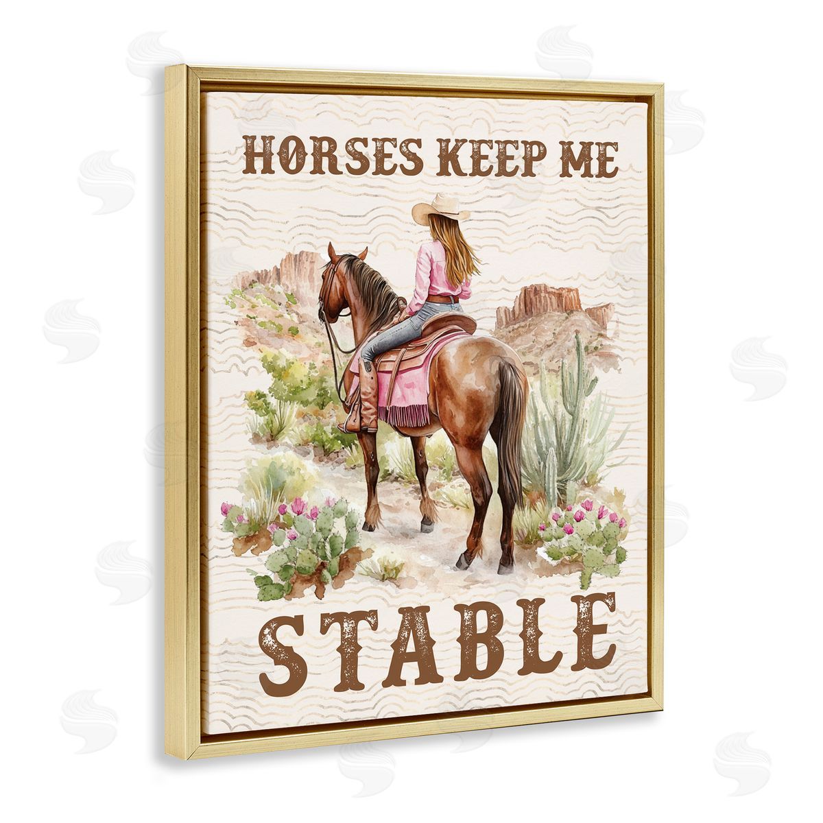 Horses Keep Me Stable Gold Floating Frame Canvas Wall Art, Home Decor by Lettered and Lined