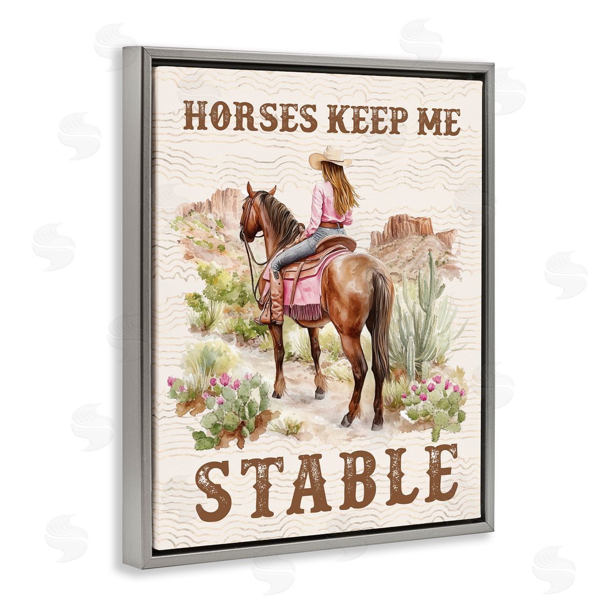 Horses Keep Me Stable Grey Floating Frame Canvas Wall Art, Home Decor by Lettered and Lined