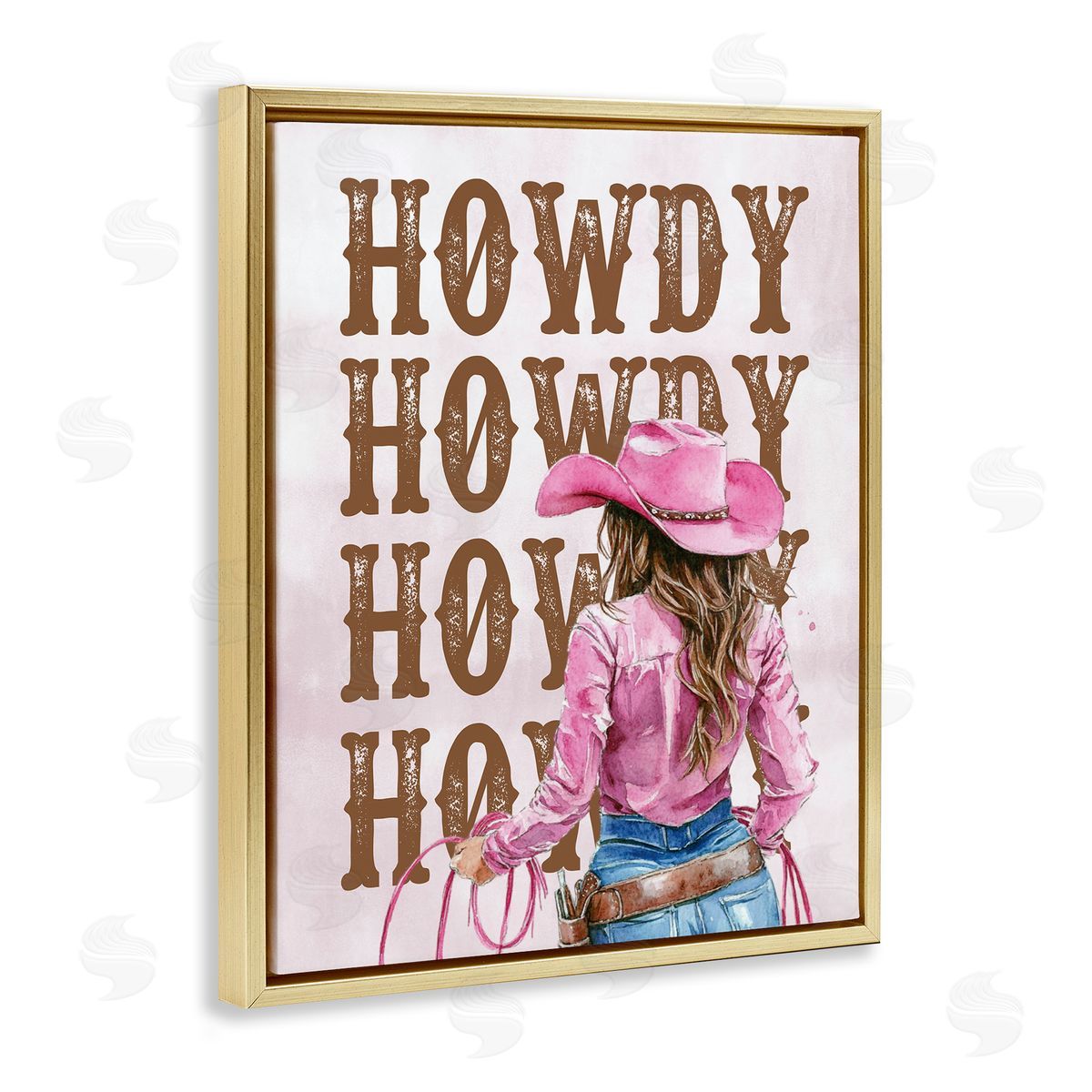 Pink & Brown Howdy Cowgirl Gold Floating Frame Canvas Wall Art, Home Decor by Lettered and Lined