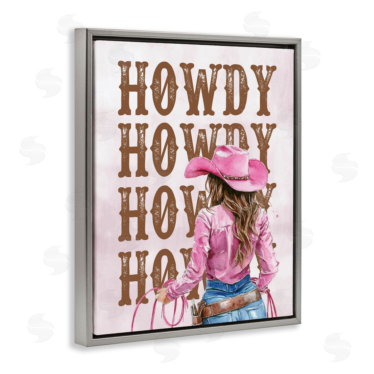 Pink & Brown Howdy Cowgirl Grey Floating Frame Canvas Wall Art, Home Decor by Lettered and Lined