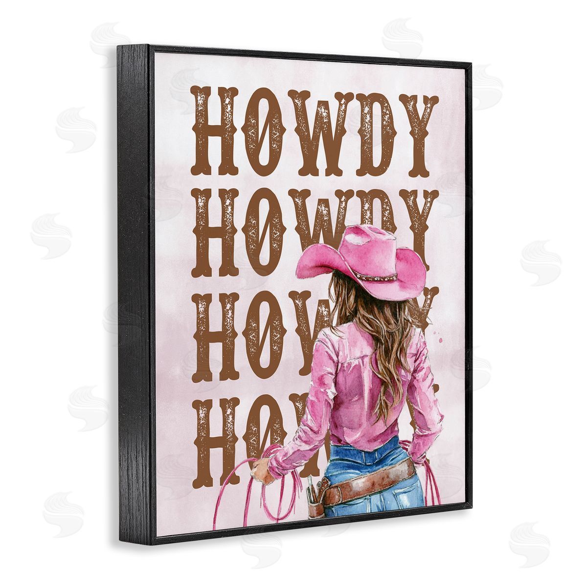 Pink & Brown Howdy Cowgirl Black Frame Print Wall Art, Home Decor by Lettered and Lined