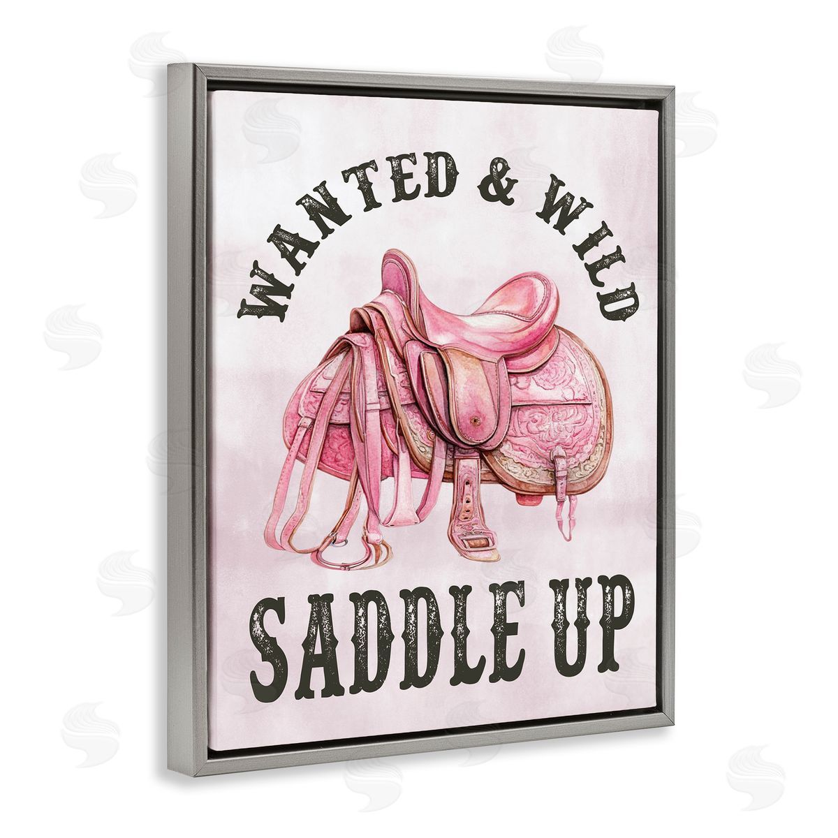Pink Saddle Up Cowgirl Grey Floating Frame Canvas Wall Art, Home Decor by Lettered and Lined