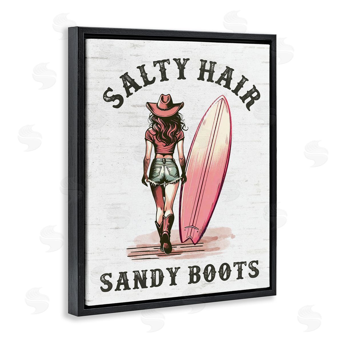 Salty Hair & Sandy Boots Black Floating Frame Canvas Wall Art, Home Decor by Lettered and Lined