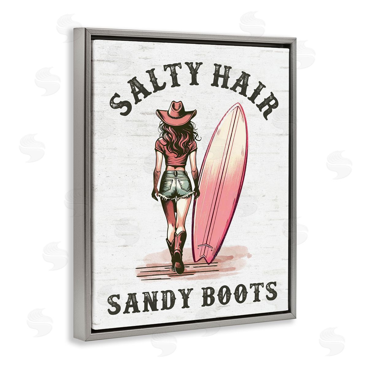 Salty Hair & Sandy Boots Grey Floating Frame Canvas Wall Art, Home Decor by Lettered and Lined