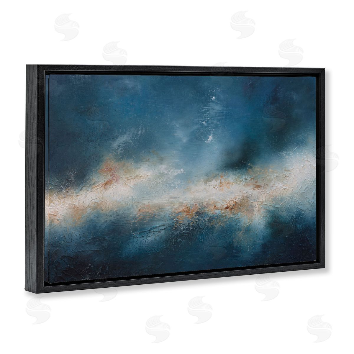 Beneath The Surface Abstract Black Floating Frame Canvas Wall Art, Home Decor by Lydia Orange