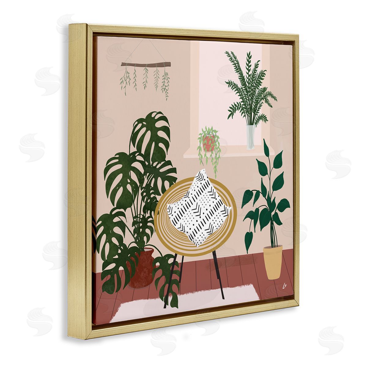 Plant Filled Boho Space Gold Floating Frame Canvas Wall Art, Home Decor by Lydia Orange