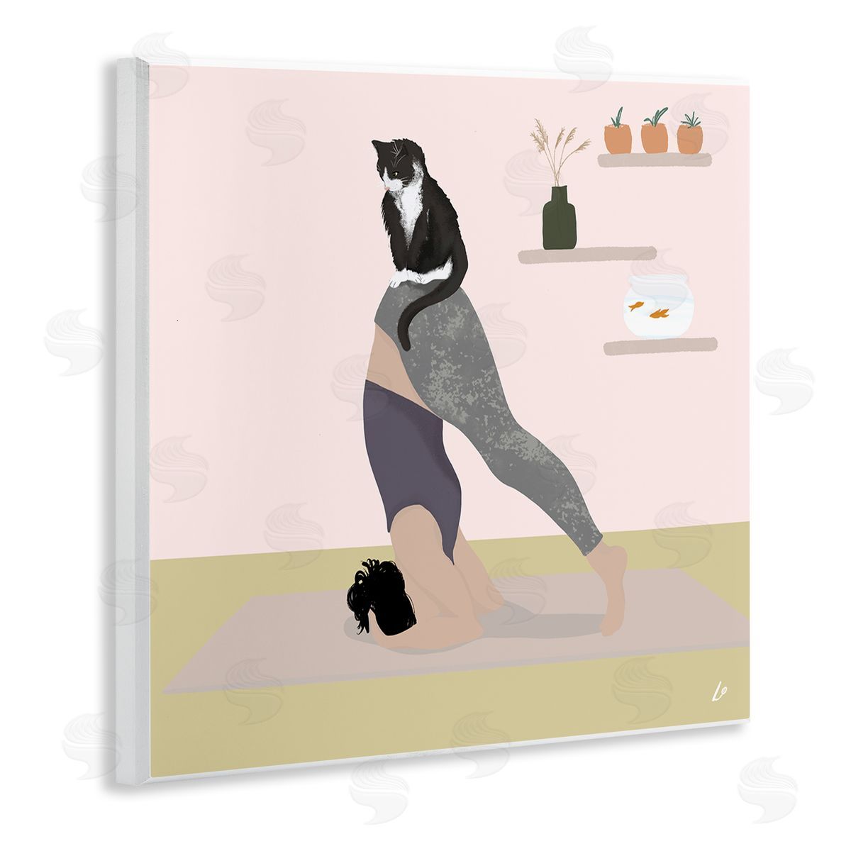 Downward Cat Yoga Pose Wood Plaque Wall Art, Home Decor by Lydia Orange
