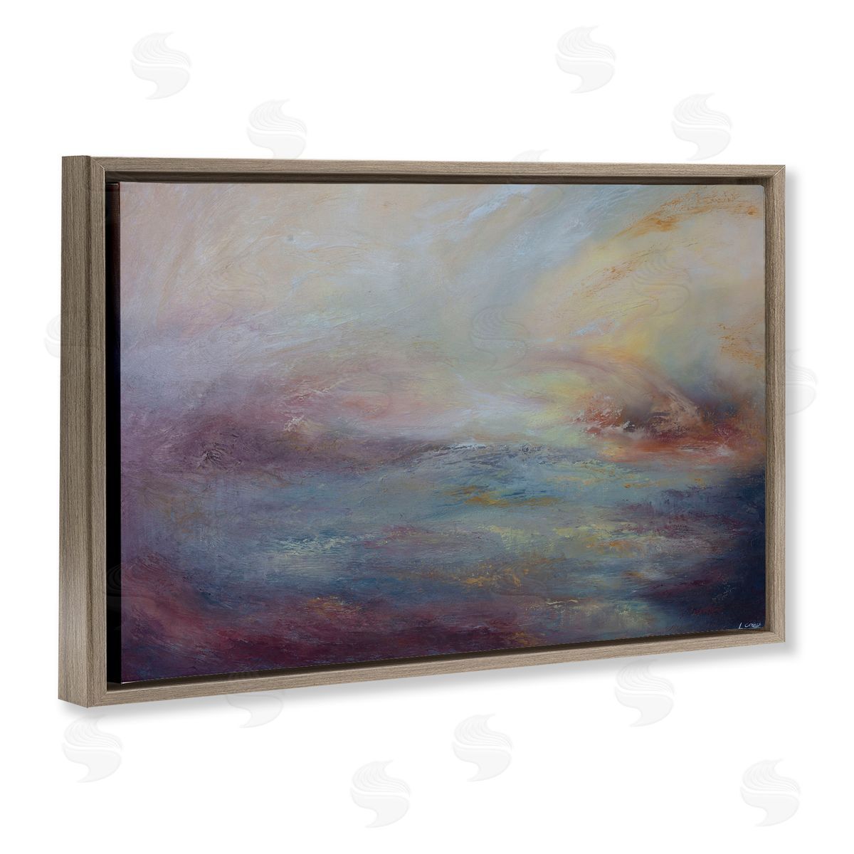 Golden Hour Swirled Abstract Brown Floating Frame Canvas Wall Art, Home Decor by Lydia Orange