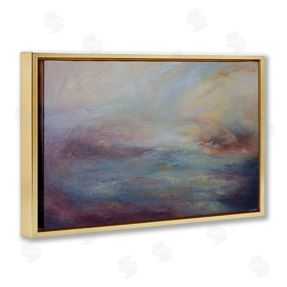 Golden Hour Swirled Abstract Gold Floating Frame Canvas Wall Art, Home Decor by Lydia Orange
